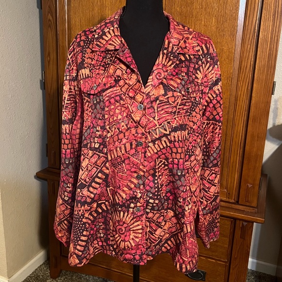 Chico's Tops - Chico’s Orange & Rust Printed Long Sleeve Button Down Collared Shirt
